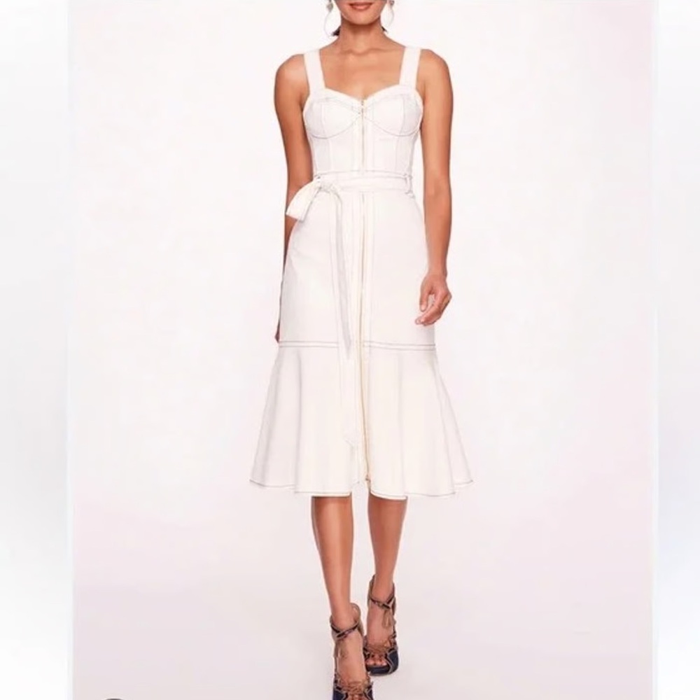 NWT MARCHESA Embelia Denim Corset-Style Midi Dress